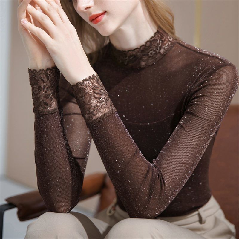 Silk Blouse - Blusas de encaje con gasa brillante