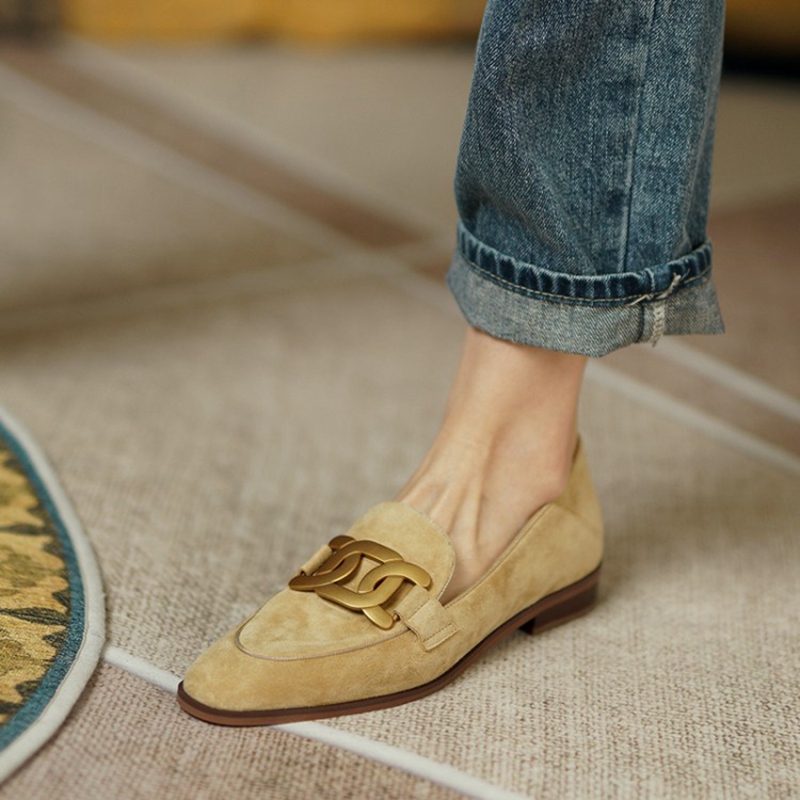 Womens Heels - Mocasines de cuero de ante para