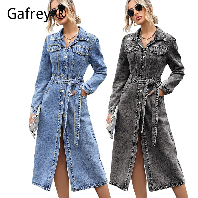 Midi Dress - Vestido vaquero de manga larga para