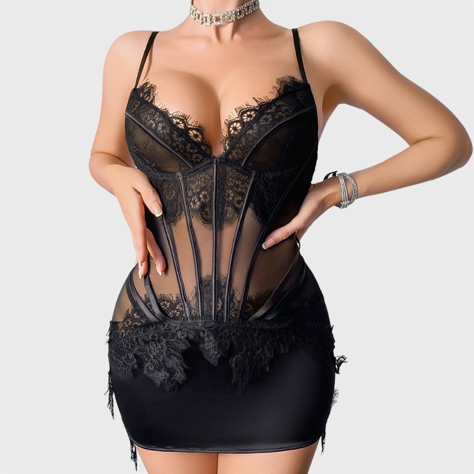 Lace Dress - Conjunto de lencería Ellolace Willowy, minivestido